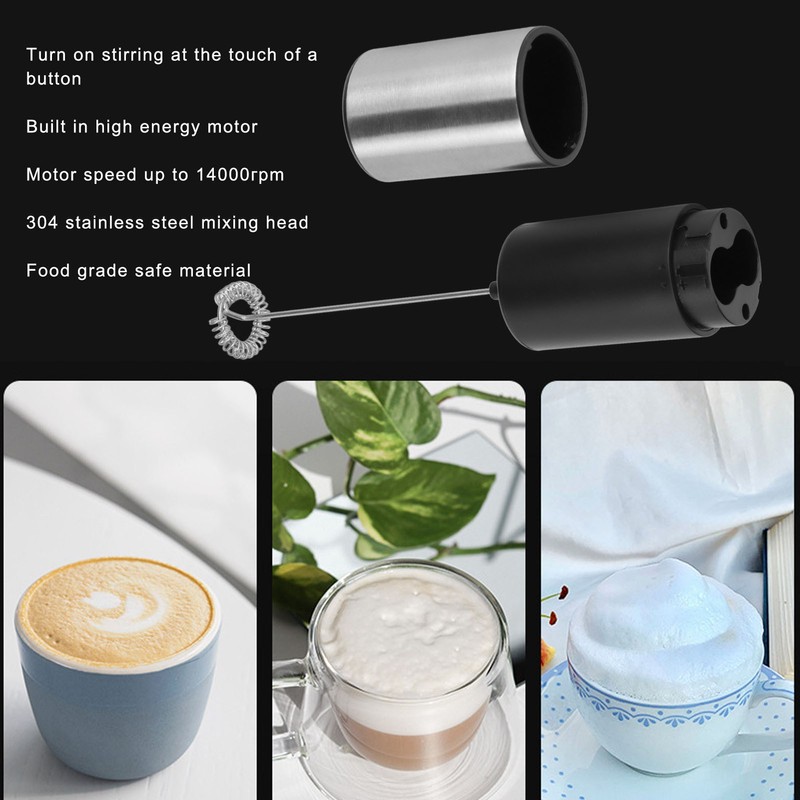 Milk Frother Handheld 14000гpm 6W Button Switch Built in Motor
