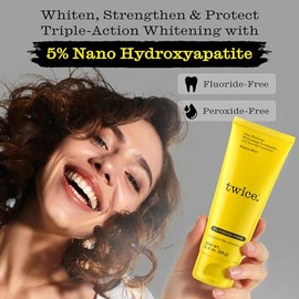 Twice 5% Nano Hydroxyapatite Whitening Toothpaste - Fluoride & Peroxide Free, Vegan, Gentle Triple-Action Clean for Everyday Oral Care - Happy Mint - 