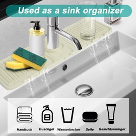 Kitlers Faucet Mat for Kitchen Sink, Silicone Splash Guard and Sink Protectors, Faucet Draining Mat Fast Drying, Handle Drip Catcher Tray for Kitchen Bathroom Sink (Beige)