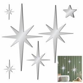 6 PCS Mid Century Modern Decor Cast Iron Star Metal Wall Art Atomic Stars Wall Hangings Sculptures Retro Starburst Decoration for Bedroom Bathroom Living Room Indoor Outdoor Home Accents (Silver)