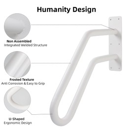Purife 21 Inch Heavy Duty White Stair Handrail Outdoor 1-3 Steps - U Shaped Grab Bars for Elderly for Wall, Wall Mounted Concrete Steps Hand Rails for Garage, Porch, Patio, Garden