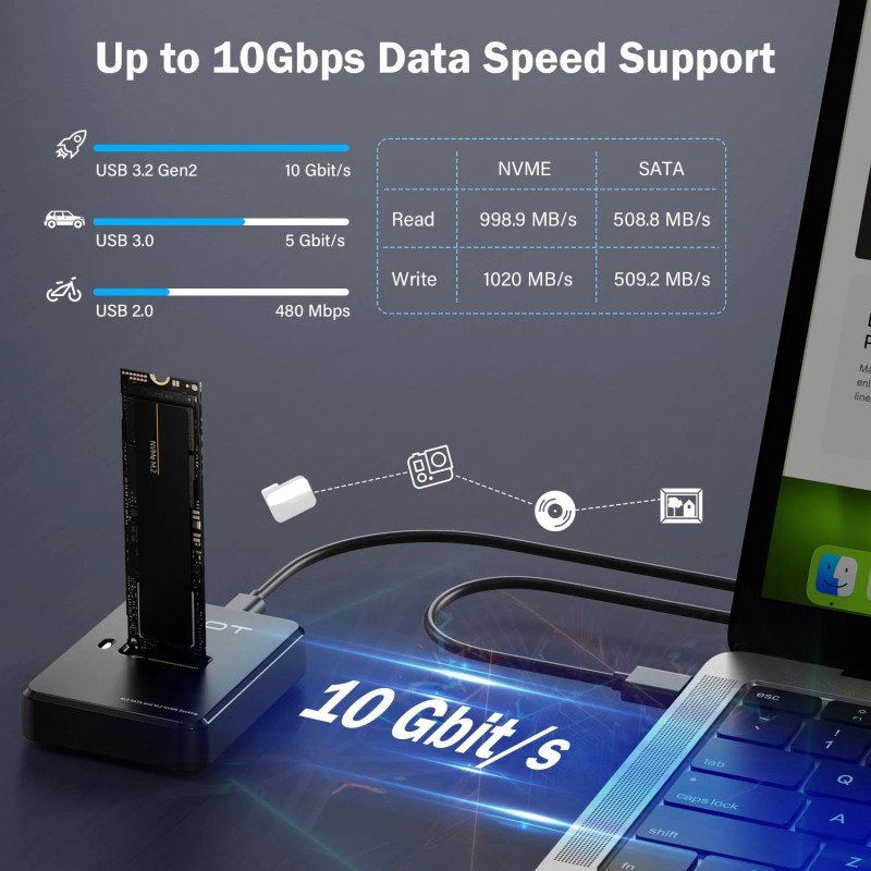 Amzpilot M.2 NVMe & SATA to USB C Docking Station,