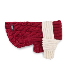 United Pups Soft Warm Knitted Winter Doggie Sweater with Scarf for Small Medium Puppy Dogs (Cool Pups Crimson, Medium)