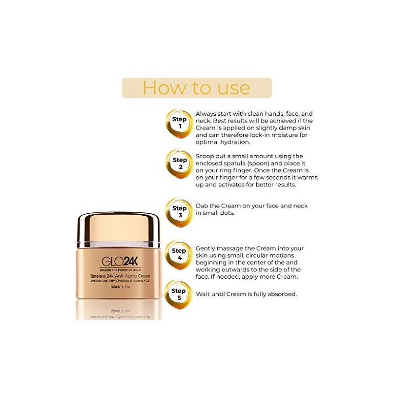 GLO24K Crema antienvejecimiento de oro de 24k con vitaminas, ácido