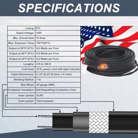 HEATIT 8JHSF1 100ft Roof Heat Cable for Ice Dam Prevention, Self-Regulating Roof Snow De-Icing with 10ft Lighted Plug, Pipe Heating Cable, for Roofing Gutter Ice Dam, ETL Listed 8W/ft 120V
