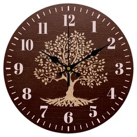 CHGCRAFT Wall Clock Tree of Life Wall Clock Non-Ticking Clock Round Wooden Decorative Wall clock MDF Printed Wall Clock for Home Living Room Bedroom Home Office Decoration