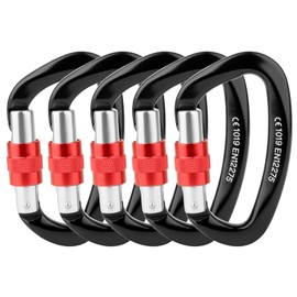 Locking Carabiner - 25kN 5600lb Climbing Carabiner Screw Gate D Shape Carabiner Black (Pack of 4)