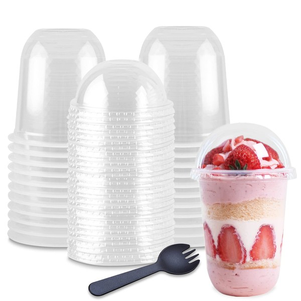 TOFLEN 50Sets 16 oz Clear Plastic Parfait Cups with Dome