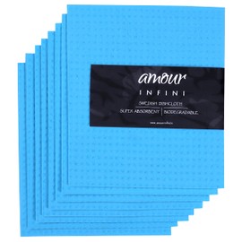AMOUR INFINI Cellulose Sponge Kitchen Dish Cloths | Set of 8 | 8 x 7 Inches | Highly Absorbent & Quick Dry Dish Rags | Perfect for Counters & Washing Dishes | Blue