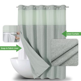 eachope Extra Long No Hooks Needed Linen Textured Shower Curtain with Snap-in Fabric Liner Set,Sage Green Hotel Luxury Decor Shower Curtains for Bathroom,Waterproof & Washable,71Wx86H