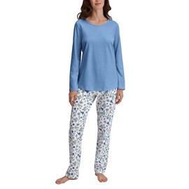 CALIDA Fruity Dreams Women's Long Pyjamas, Made from 100% Organic Cotton, Breathable, Easy Care, Elastic Waistband, Riviera Blue