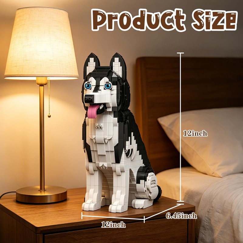 Nicefurn Husky Building Blocks Set, 1439Piece Realistic Dog Model Kit
