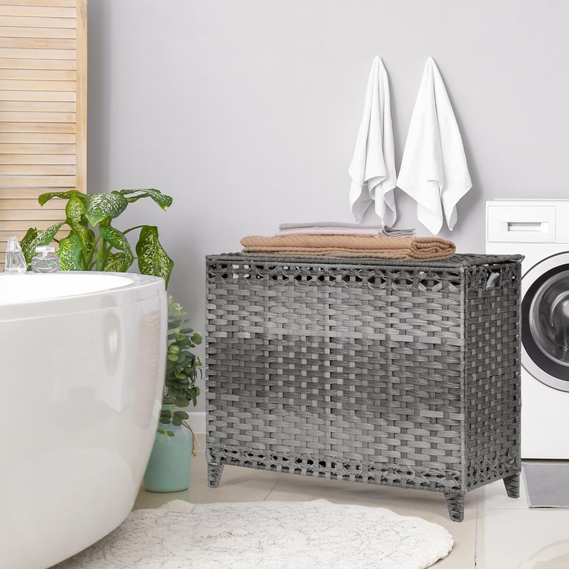 Laundry Hamper with 4 Removable Liner Bags; 176L Handwoven Rattan