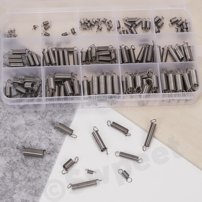 Swpeet 128Pcs 16 Sizes Stainless Steel Extension and Compression Springs