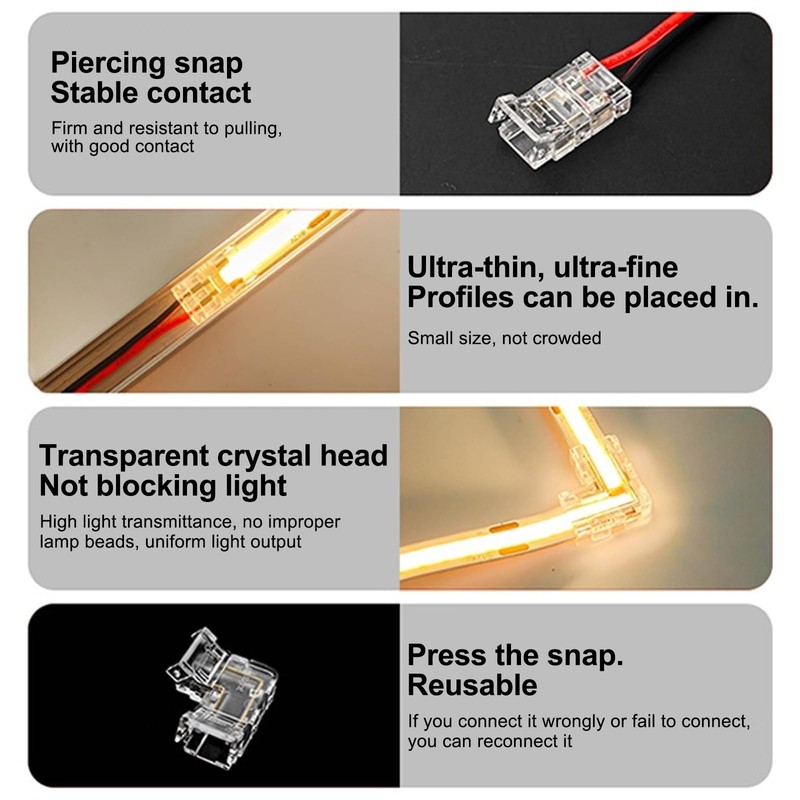 10PACK LED Strip Connector Kit – 2 Pin 8mm COB