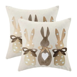 CXMEIFLY Easter Pillow Covers 16 x 16 Inch Set of 2 for Vintage Polka Dot Love Heart Bunny Decor Throw Pillows Spring Bow Rabbit Outdoor Farmhouse Decorative Cushion Cases for Couch Bed Decoration