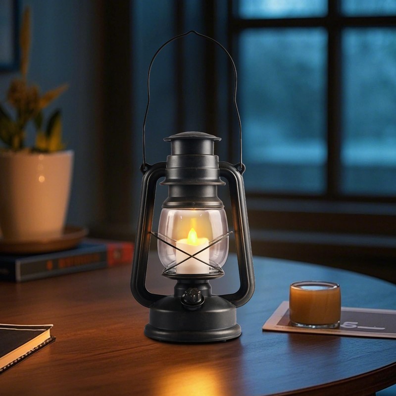 FUWDEO 2-Pack Vintage LED Lanterns with Moving Flame Flickering- 9.5"