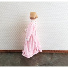 Town Square Miniatures Dollhouse Woman Doll Porcelain Poseable Mom Mother Female Pink Dress 1:12 Scale