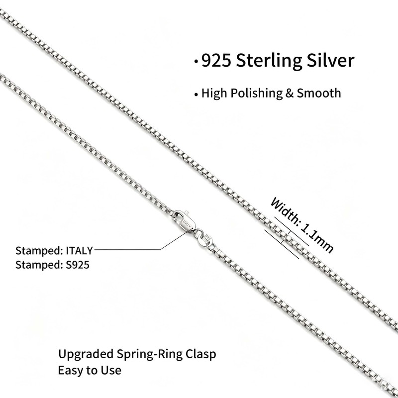 Goldegg 925 Sterling Silver Necklaces for Women,1.1mm Box Chain 16