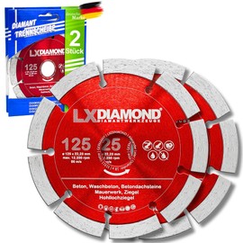 LXDIAMOND 2x Diamond Cutting Disc 125 mm x 22.23 mm Concrete Stone Brick Masonry Suitable for Diamond Cutter Slot Milling Machine Wall Slot Cutter Diamond Disc 125 mm - Professional Quality