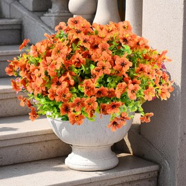 LYLYFAN 12 Bundles Artificial Fall Flowers Faux Mums for Outdoor Decoration Fake Fall Plants Flowers UV Resistant for Front Door Porch Patio Balcony Autumn Decor