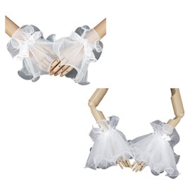 Hyclam Elastic Wrist Bands for Bride Flared Shape Charming Fake Sleeves Removable Wedding Party White Lace for Women Removable Cuffs for Women