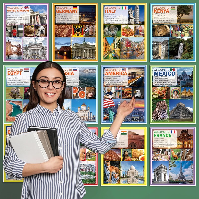 12 Pcs Cultures Around The World Posters Multicultural and Diversity
