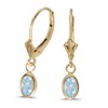 14k Yellow Gold Oval Aquamarine Bezel Lever-back Earrings