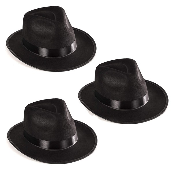 Funny Party Hats Black Fedora Gangster Hat Costume Accessory - Pack of 3