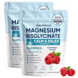 Magnesium Bisglycinate Gummies, 400mg Magnesium Bisglycinate Chelate with Sea Salt & Raspberry Powder, Vegan, 60 Gummies (2)
