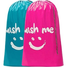 2PCS Travel Laundry Bag, 24" x 36" Large Laundry Bags, Portable Waterproof Dirty Clothes Bags, with Drawstring, Durable Rip-Stop, for Home, Travel, Holiday, Camping, Caravan, Dormitory(Blue and Pink)