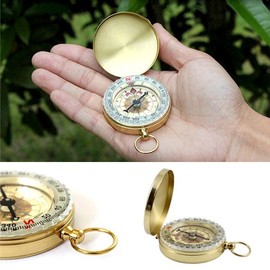 [123 Market] Mini Golden Compass/Luminous Compass Hiking Camping Fishing Ring Compass Metal Compass Portable Compass Travel Compass Single Item 2ea