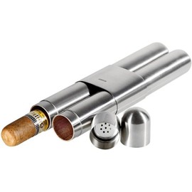 adorini Set of 2 Cigar Case Steel Satin / Cedar, metallic