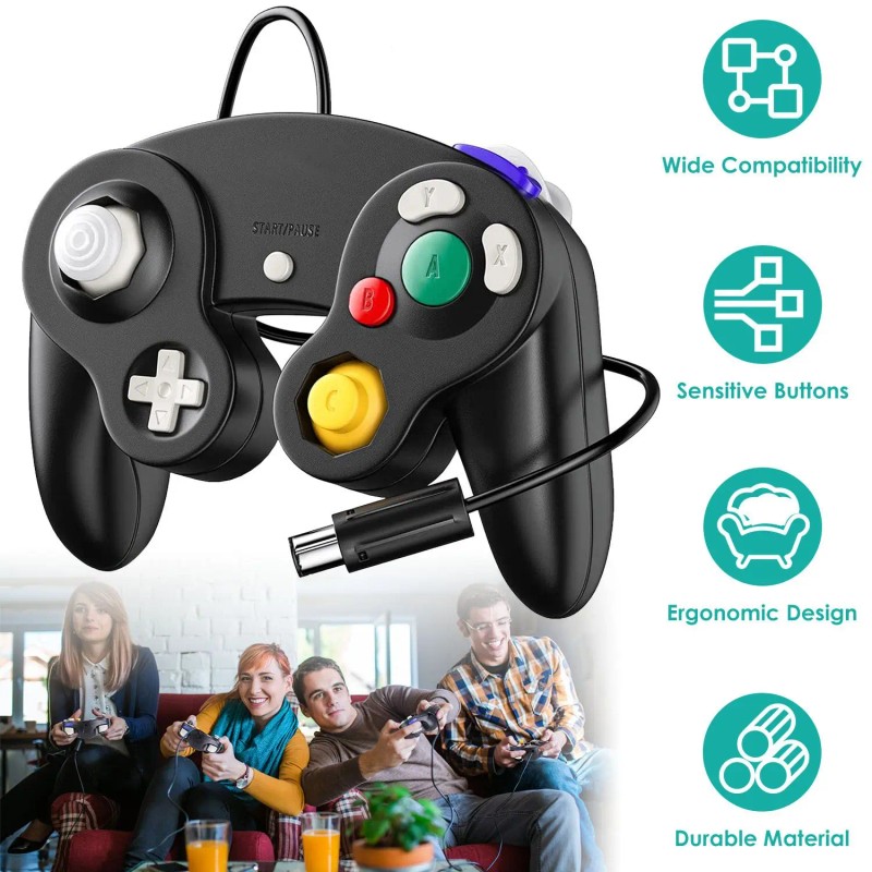 Wired Black for Wii Gamepad Shock Game Controller Compatible with