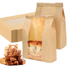 NPLUX 25 Pack Sourdough Bread Bags for Homemade Bread with Tin Tie Tab Lock Bakery Bags with Window kraft Bag for Toast Sandwich Cookie Snacks Packaging Storage and Gifting(8.27x13.6x3.54In)