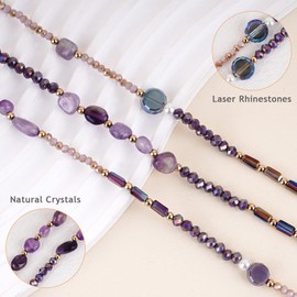 BILIONE Crystal Eyeglasses Chain for Women, Natural Stone Sunglasses Chain, Glasses Strap Around Neck (Lavender)