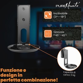 PureMounts supporto per diffusori per Sonos Era 100 set di 2, supporto a parete per diffusori con gestione dei cavi, orientabile +/-45°, inclinabile 0/-18°, capacità di carico 3 kg, nero