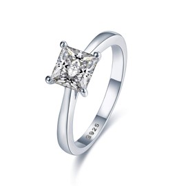 Stunning Sterling Silver Princess Cut Solitaire Engagement Ring With 5A Zircon (J)