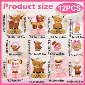 Highland Cow Party Decorations – 6PCS Pink Highland Cow Honeycomb Centerpieces, Durable Cardstock, Easy to Assemble, Ideal for Gender Reveal, Birthdays, and Themed Events