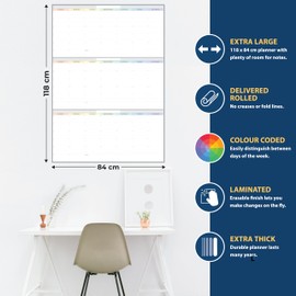 Large Dry Erase Calendar for Wall 33" x 46" Rolled (No Creases) 3 Months Erasable Thick Undated Laminated Reusable Wall Planner Home Office School