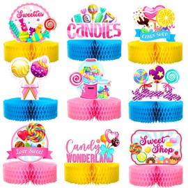 9 PCS Candy Party Decorations Candyland Table Honeycomb Centerpiece Colorful Candyland Party Decorations Cute Sweet Candy Party Supplies Candy Themed Party Decorations for Kids Girls Birthday