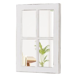 Sintosin Rustic Small Window Pane Mirror Wall Decor 11 X 16 Inch, Hanging Distressed White Wooden Farmhouse Mirror, Handmade Window Frame Mirrors for Kitchen Entryway Hallway Thanksgiving Day
