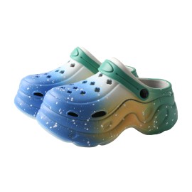 TMA EYES Women's Anti slip Height Increasing Thick Soled Perforated Shoes with Gradient Color Toe Cap slippersColor: Blue, EUR Size: 38/39