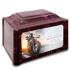 GetUrns Devotion Summer Rose Adult Cremation Urn for Human Ashes I Motorcycle UV Printing Cultured Marble Urns for Male and Female I 213lbs