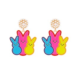 Easter Earrings Colorful Beaded Enamel Bunny Rabbit Dangle Earrings Funny Colored Egg Happy Easter Letter Statement Earrings Jewelry Bunny Gift Easter Decors for Women-Style A