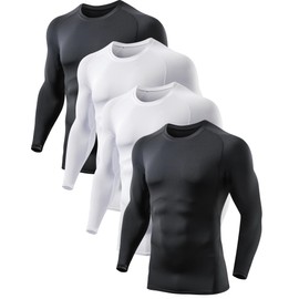 4 Pack Men's Compression Shirts Long Sleeve UPF SPF Rash Guard Workout Base Layer Undershirt Gear M