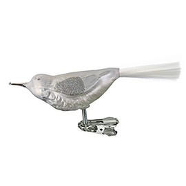 Jingle Bells Lauscha Glass Bird Ice White/Silver with Glass Tail