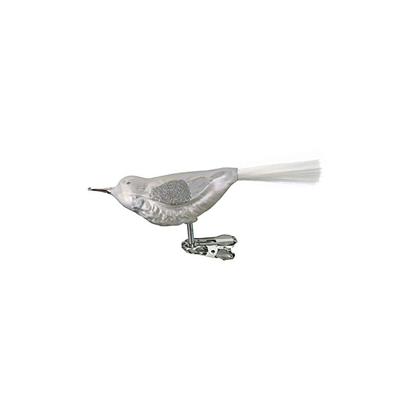 Jingle Bells Lauscha Glass Bird Ice White/Silver with Glass Tail