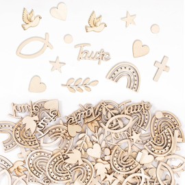 Pack of 180 Wooden Confetti Christening 9 Styles Wooden Confetti Communion Decoration Scatter Decoration Christening Fish Table Decoration Boy Girl Confirmation First Communion Decoration Confetti