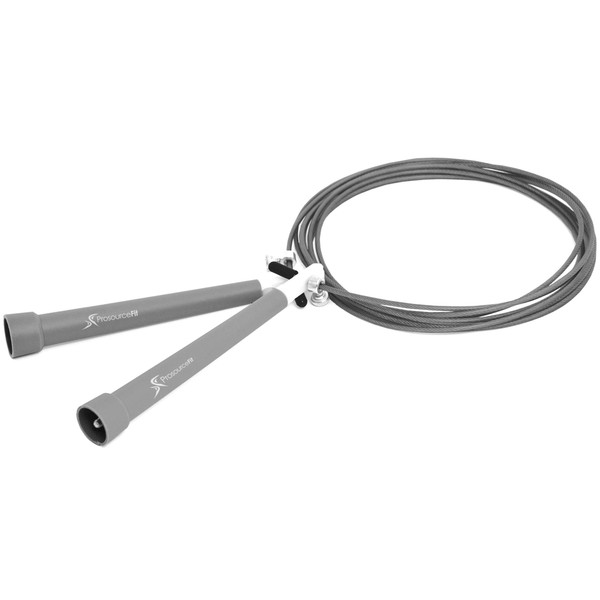 ProsourceFit Speed Jump Rope 10’ Adjustable Length, Super Fast Turning for Crossfit, Cardio, Boxing, Grey